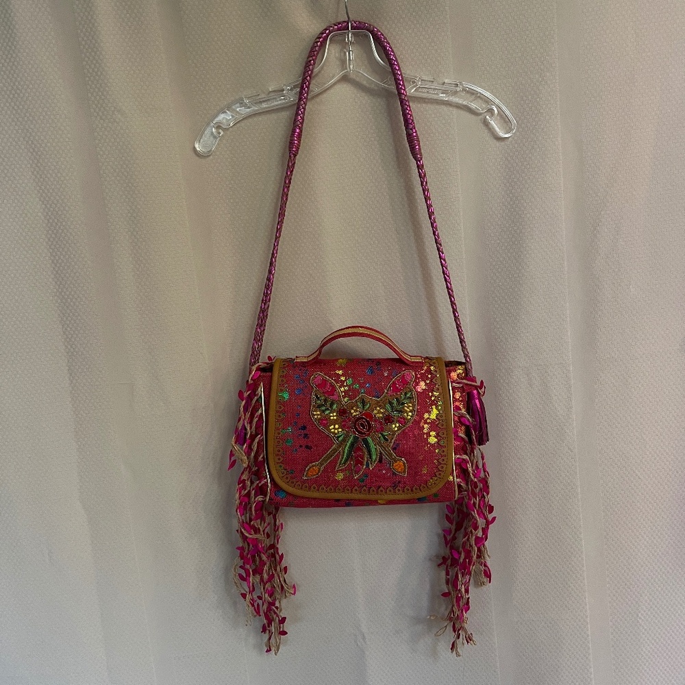 Gorgeous Kohinoor Fashion %100 Yute Beaded Shoulder Bag Pink / Multi  New